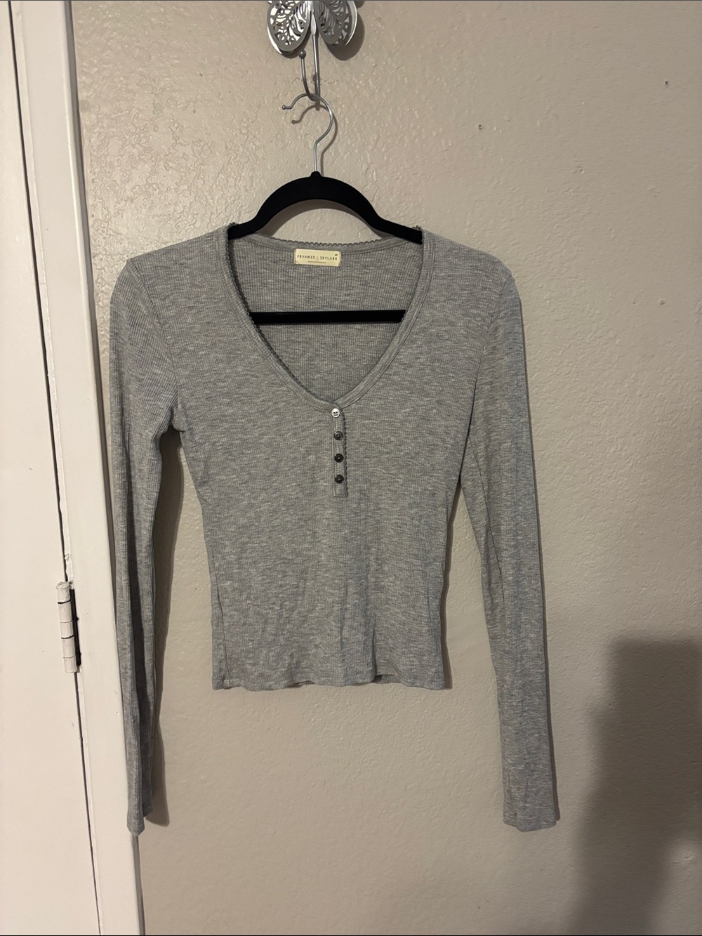Frankee & Skylar Gray Ribbed Long Sleeve Henley Top